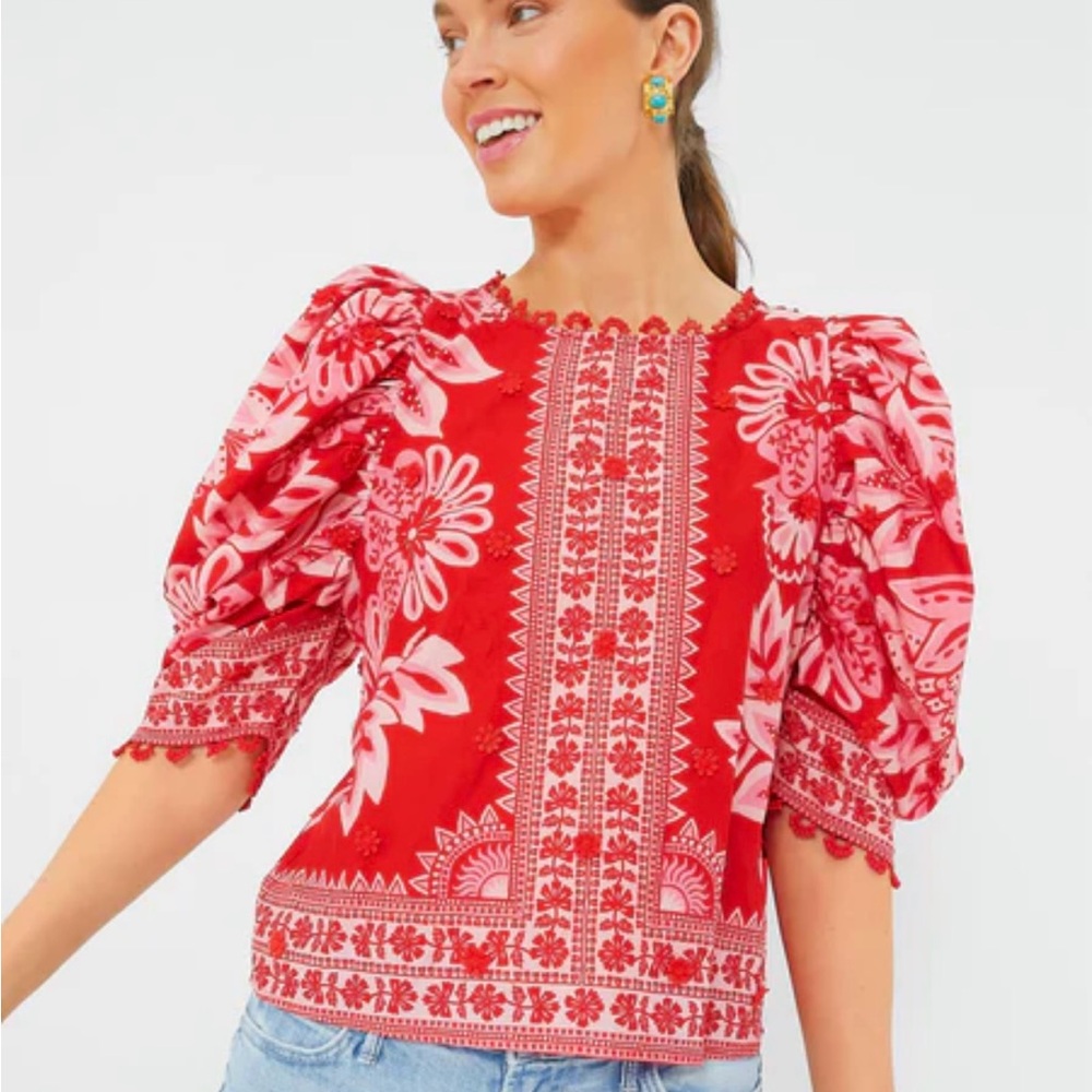 FARM Rio Red and Pink Floral Blouse